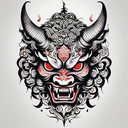 Japanese Style Demon Tattoo - Tattoo showcasing demon motifs in a style inspired by traditional Japanese art.  simple color tattoo,white background,minimal