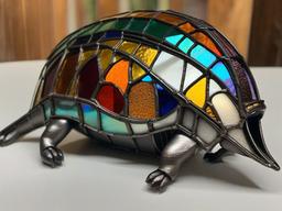 Stained Glass Armadillo - Armadillo curled in protective stance  