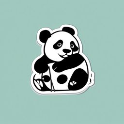 Panda with bamboo sticker, Playful , sticker vector art, minimalist design