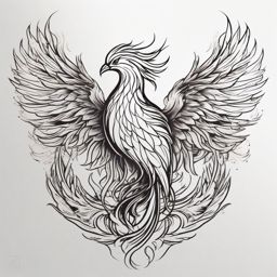 Phoenix Rebirth - Rise from the ashes and embrace your destiny with a tattoo featuring a phoenix.  outline color tattoo,minimal,white background