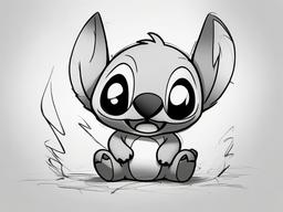 drawing of Stitch causing mischief  minimal rough sketch scribbles,doodles,black and white