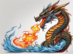 dragon blowing fire tattoo  simple color tattoo,white background