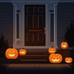 October clipart - jack-o'-lanterns glowing on a porch  color,minimalist,vector clipart