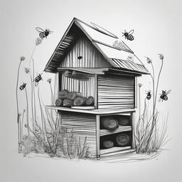 drawing of a bee hotel  minimal rough sketch scribbles,doodles,black and white