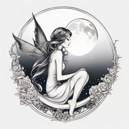 fairy sitting on a moon tattoo  simple color tattoo style,white background