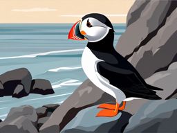 Cute Puffin on a Rocky Coast  clipart, simple