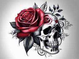 Rose skeleton hand tattoo, Unique tattoos featuring a skeleton hand adorned with roses.  color, tattoo patterns, white clean background