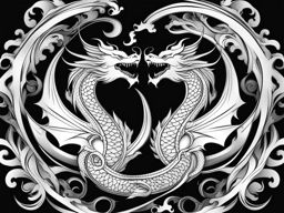 Tattoo dragon yin yang, Tattoos that combine dragon imagery with the symbolism of yin and yang.  color, tattoo style pattern, clean white background