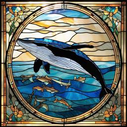 Humpback Whale Stained Glass - Dive into oceanic beauty with humpback whale stained glass, featuring these graceful giants in vibrant hues.  