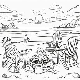 Beach bonfire with friends roasting marshmallows  simple coloring pages