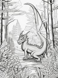 Forest Dragon Coloring Pages - Dragon Blending with Nature in the Woods  minimal black outline printable sheet, coloring page