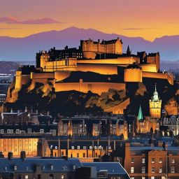 Edinburgh Castle sticker- Historic fortress dominating the skyline of Edinburgh, , sticker vector art, minimalist design