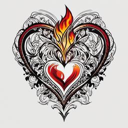 fire heart tattoo  simple color tattoo,white background