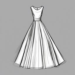 drawing of a dress in a vintage style  minimal rough sketch scribbles,doodles,black and white