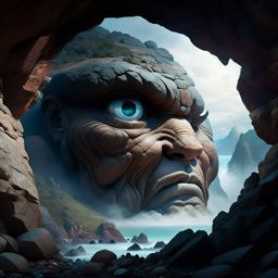 polyphemus, the cyclops, guarding his cave with a massive boulder. 