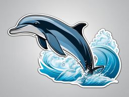 Leaping Dolphin Sticker - A dynamic image of a dolphin leaping out of the water with excitement. ,vector color sticker art,minimal