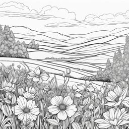 flower coloring pages - vibrant flowers sway in the breeze in a field of wildflowers. 