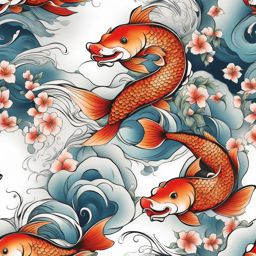 Koi dragon tattoo, Tattoos blending the beauty of koi fish with dragon imagery.  color, tattoo style pattern, clean white background