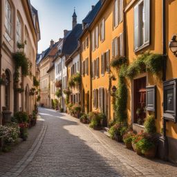 explore the charming cobblestone streets of an old european town, lined with historic facades. 