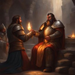 dwarven cleric healing the injured - create an artwork of a dwarven cleric, invoking divine healing to aid the injured. 