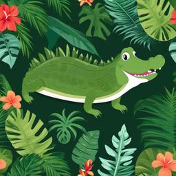 Alligator clipart - alligator with tropical plants around  