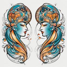 unique abstract gemini tattoos  simple vector color tattoo