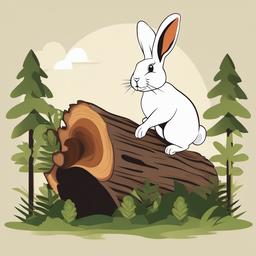 Rabbit clipart - rabbit jumping over a log in the forest  color,minimalist,vector clipart