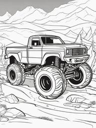 Monster Truck with Fire and Ice Coloring Pages - Dual-Theme Truck with Fire and Ice  minimal black outline printable sheet, coloring page