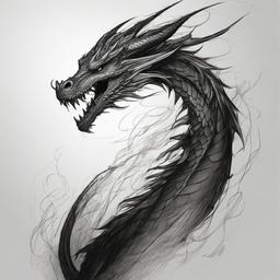 drawing of a dragon breathing fire  minimal rough sketch scribbles,doodles,black and white