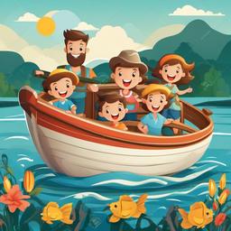 Boat clipart - boat with a happy family on a trip  