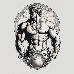 Greek Mythology Atlas Tattoo - Celebrate the enduring strength of Atlas with a tattoo inspired by Greek mythology, depicting the Titan holding the world.  simple color tattoo, white background