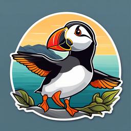 Puffin cartoon - colorful-beaked seabird  cartoon sticker style