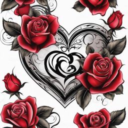 Heart and rose tattoo, Expressing love and passion with heart and rose-themed tattoos.  color, tattoo patterns, white clean background