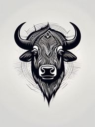 Abstract bison heartbeat tattoo. Pulse of the wild.  minimal color tattoo design