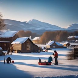 Ice Fishing in a Quaint Village  background picture, close shot professional product  photography, natural lighting, canon lens, shot on dslr 64 megapixels sharp focus