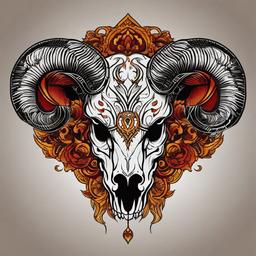 aries skull tattoo  simple vector color tattoo