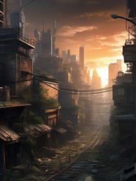 Post-Apocalyptic Cityscape Anime Background intricate details, patterns, wallpaper photo