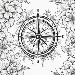 Compass Flower Tattoo - Compass tattoo with floral elements.  simple vector tattoo,minimalist,white background