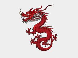 Red Chinese Dragon Tattoo - Traditional Chinese dragon tattoo in red.  simple color tattoo,minimalist,white background
