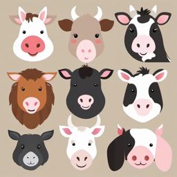 Farm Animal Portraits clipart - Portrait of farm animals, ,vector color clipart,minimal