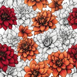 Dahlia tattoo, Tattoos inspired by the vibrant and intricate dahlia flower.  vivid colors, white background, tattoo design