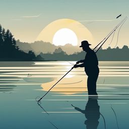 Fishing Rod clipart - A person casting a fishing rod into the lake., ,vector color clipart,minimal