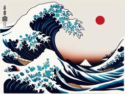 small japanese wave tattoo  simple color tattoo,white background,minimal