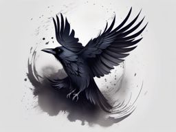 Raven tattoo: A dark and mysterious portrayal of a raven, often associated with magic and transformation.  color tattoo style, minimalist, white background