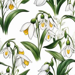 Snowdrop flower tattoo, Tattoos inspired by the delicate and early-blooming snowdrop flower. ,colorful, tattoo pattern, clean white background