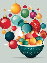 Christmas Ornament clipart - colorful ornaments in a bowl  color,minimalist,vector clipart