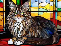 Stained Glass Maine Coon - Large Maine coon with bushy tail  