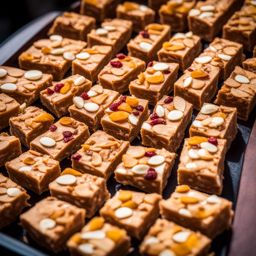 turron, spanish nougat confection, relished at a vibrant flamenco street performance. 