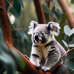 Cute Koala Navigating an Eucalyptus Paradise 8k, cinematic, vivid colors