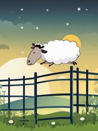 Sleep clipart - cartoon sheep jumping over a fence  color,minimalist,vector clipart